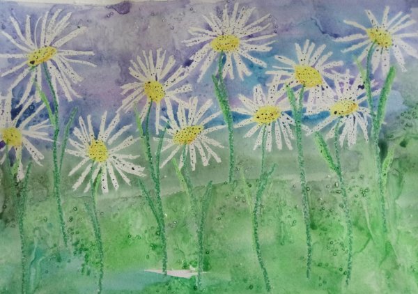 Рисование акварелью и свечкой