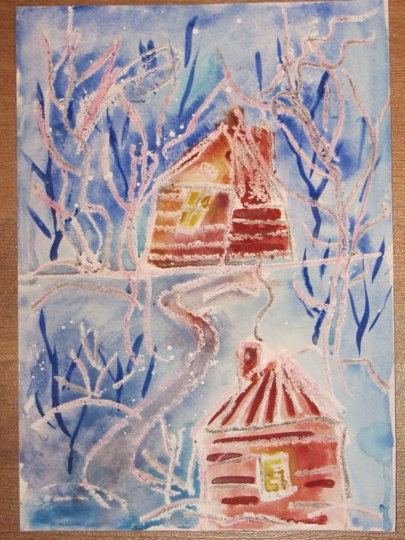 Рисование свечой и акварелью