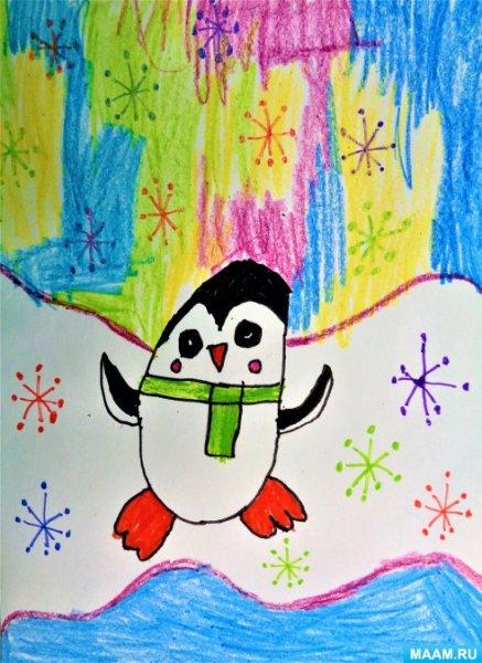 Рисование восковыми мелками зима