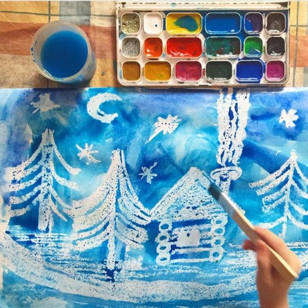 Рисование воском и акварелью