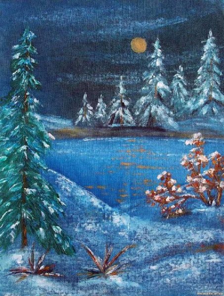 Рисование восковыми мелками зима