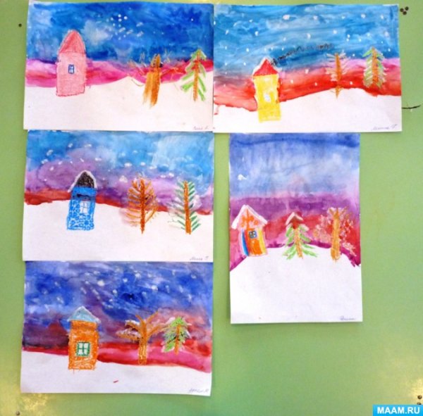 Зимний пейзаж рисунок