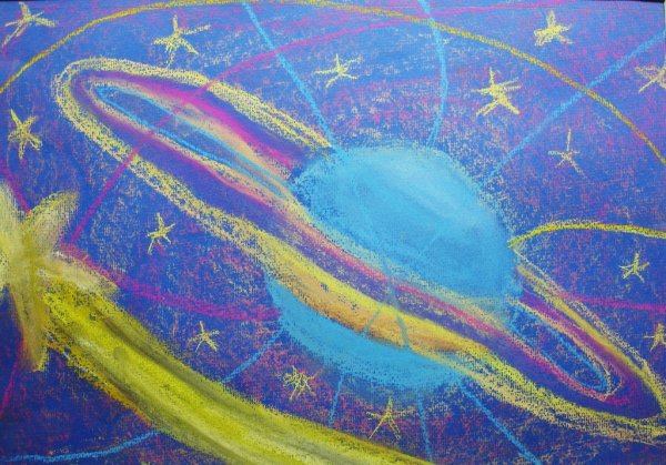 Космос восковыми мелками