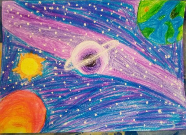 Космос восковыми мелками