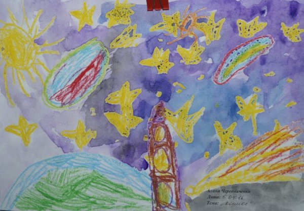 Рисование космоса восковыми мелками