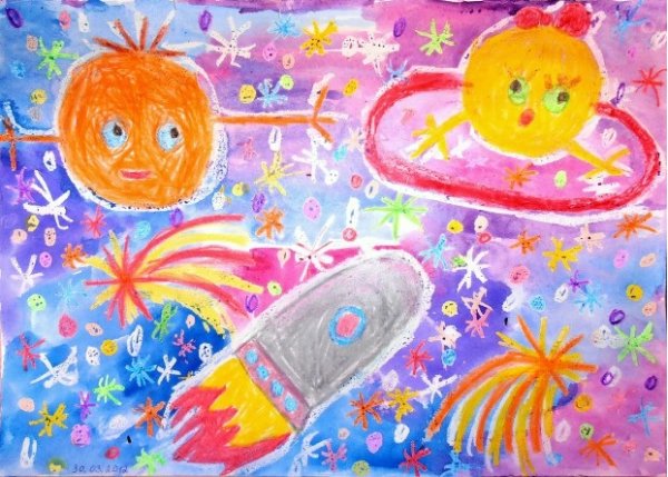 Космос восковыми мелками