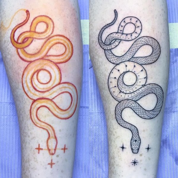 Тату хной змея на руке