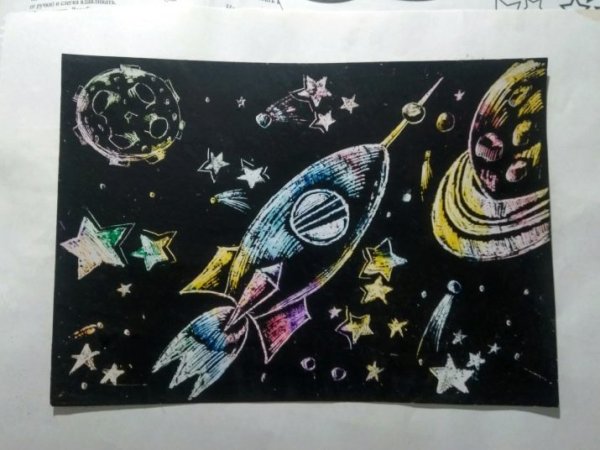 Техника граттаж космос