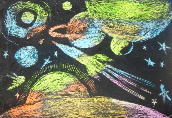 Техника граттаж космос для дошкольников