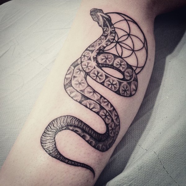 Тату змея на пояснице