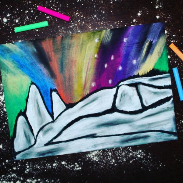 Северное сияние восковыми мелками