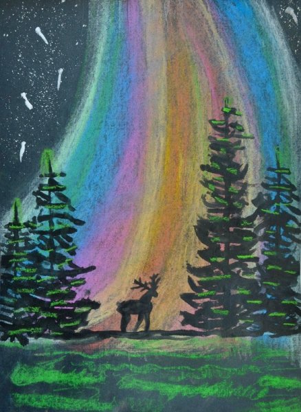 Северное сияние рисование пастелью