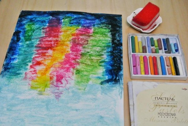 Северное сияние восковыми мелками