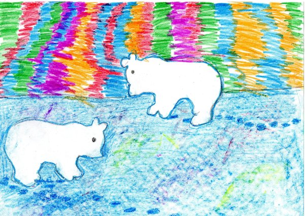 Рисование Северное сияние восковыми мелками