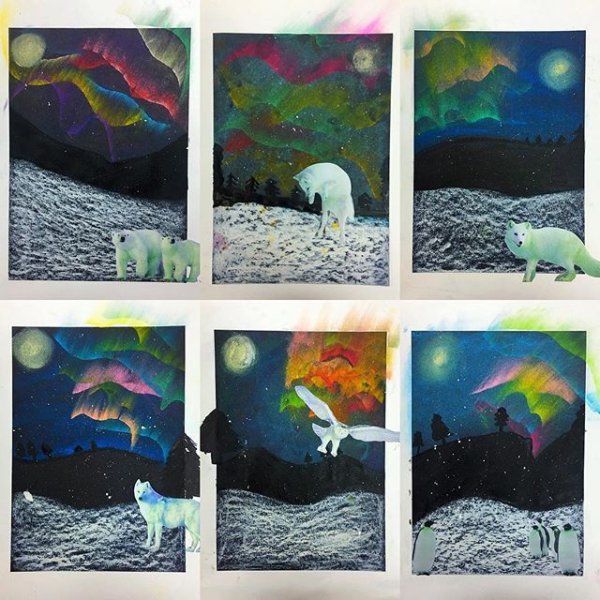 Северное сияние восковыми мелками