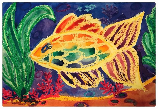 Рисование восковыми мелками и акварелью