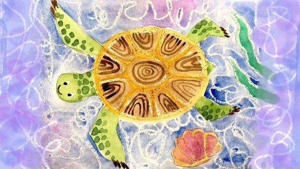 Черепаха восковыми мелками