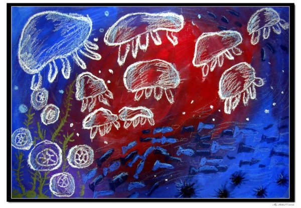 Аквариум восковые мелки и акварель