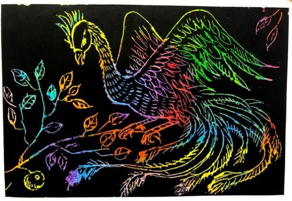 Граттаж Жар птица