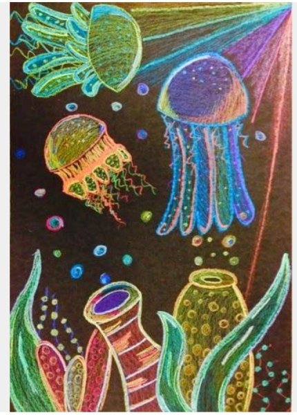 Подводный мир восковые мелки акварель