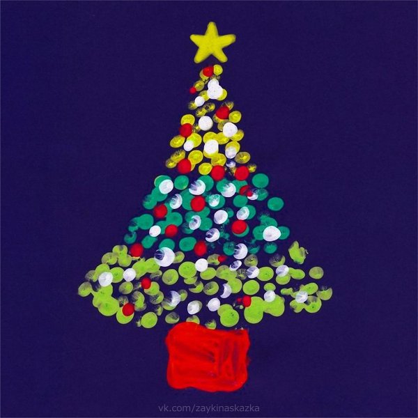 Дети и елка акварель