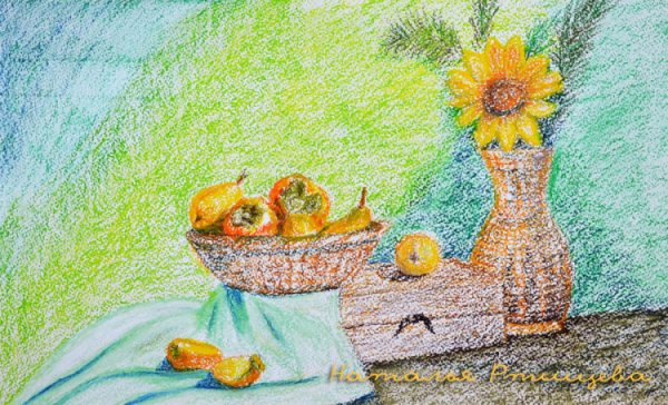 Натюрморт восковыми мелками