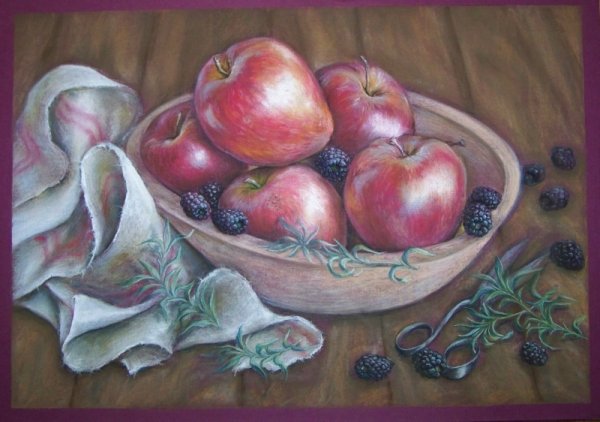 Натюрморт с фруктами пастелью