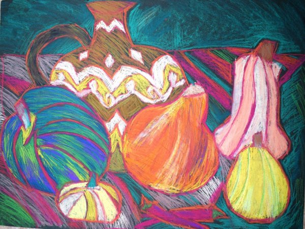 Ваза с цветами цветными карандашами