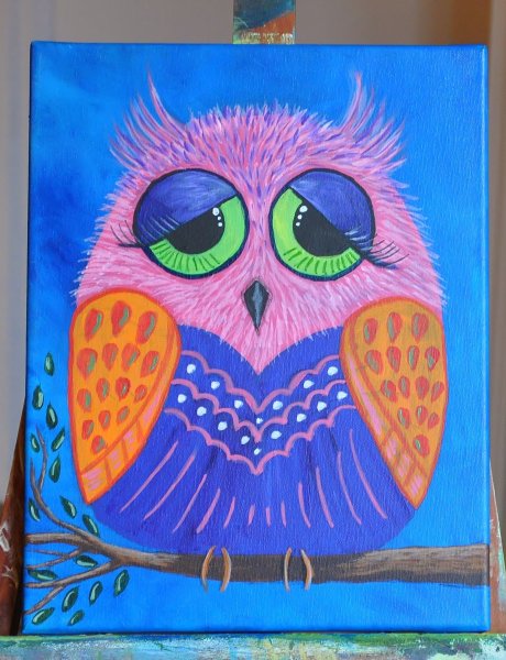 Сова гуашью