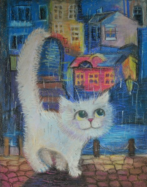 Кот масляной пастелью