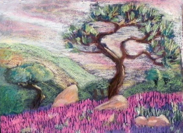 Деревья пастелью сухой