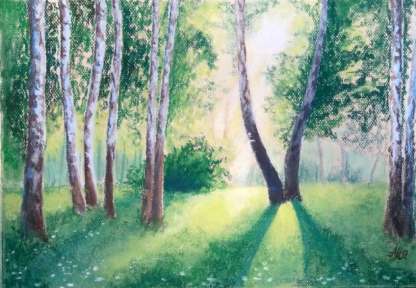 Лес цветными карандашами