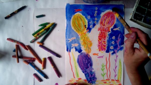 Акварель и восковые мелки техника