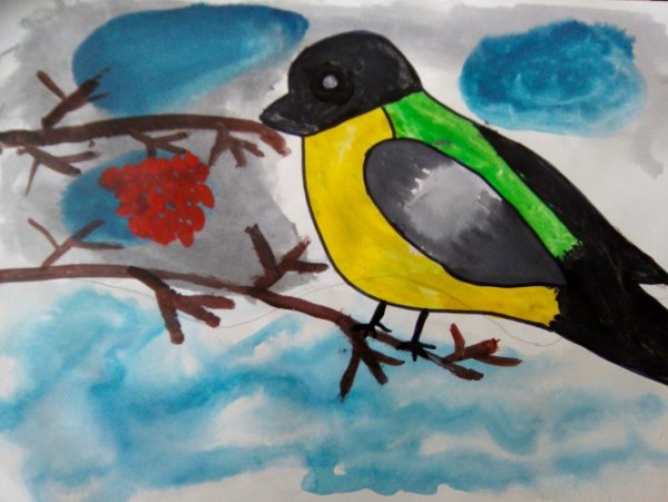 Синичка красками