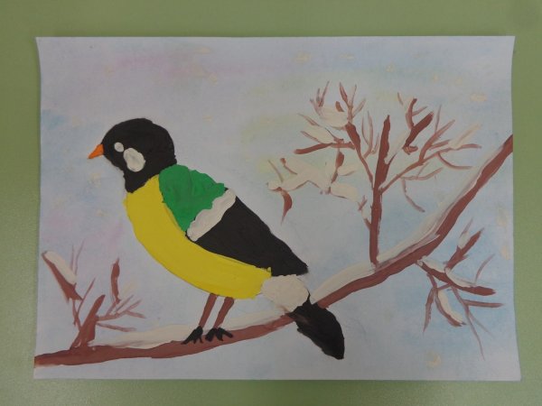 Синица акварелью