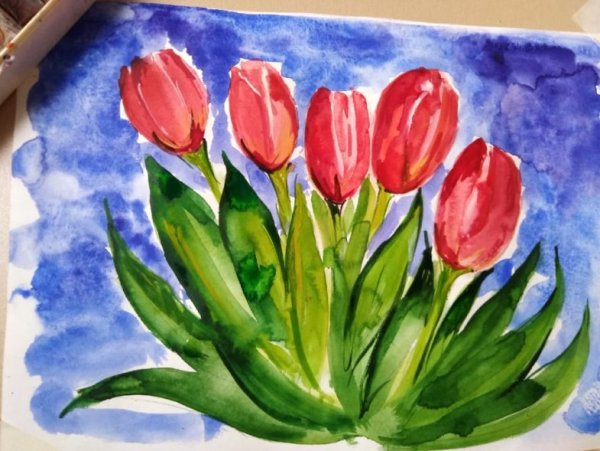Тюльпаны акварелью для детей