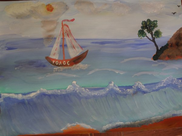 Морской пейзаж гуашью