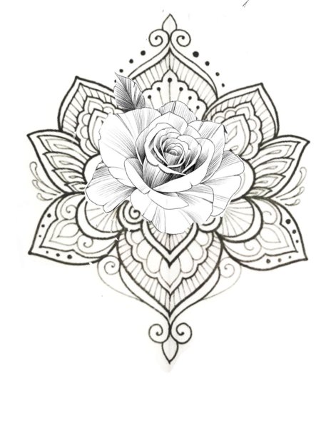 Цветы с мандалой эскиз