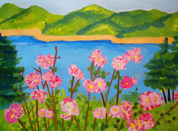 Летний пейзаж гуашью для детей