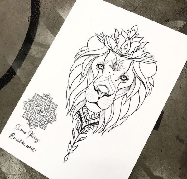 Тату хной Лев