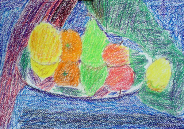 Рисование восковыми мелками фрукты