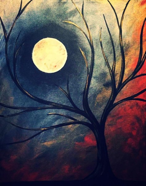 Деревья ночью живопись