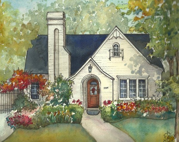 Домик акварель