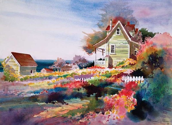 Домик акварелью цветной