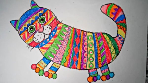 Кот восковыми мелками