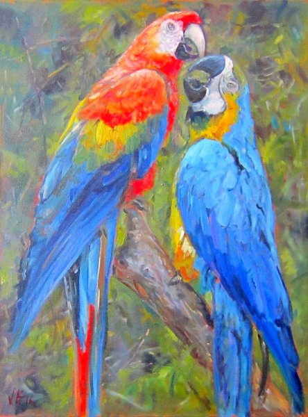 Попугай ара пастелью