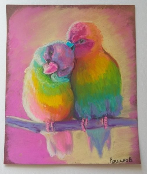 Попугай сухой пастелью