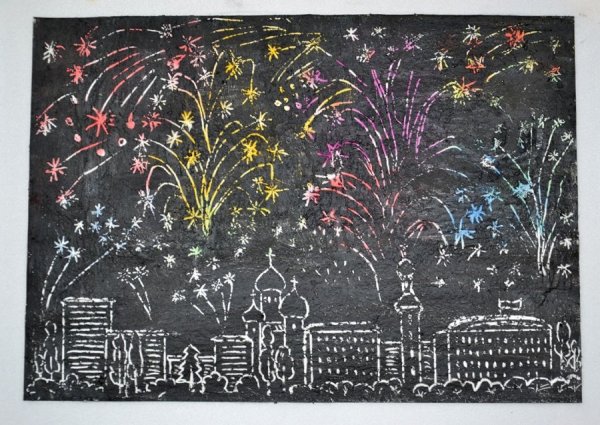 Салют Победы техника граттаж