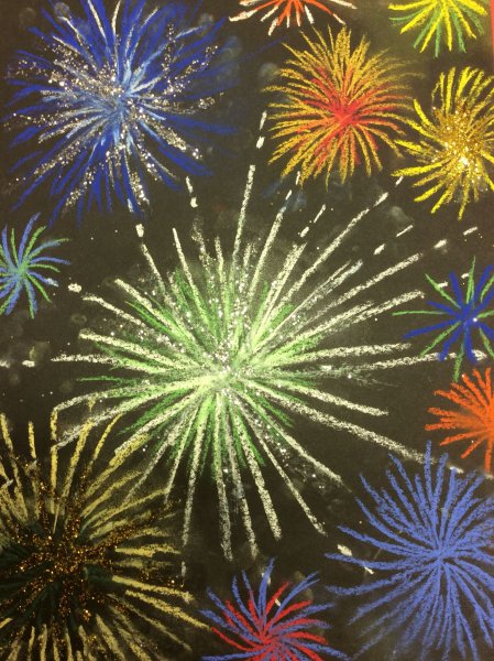 Рисование фейерверков мелками для детей