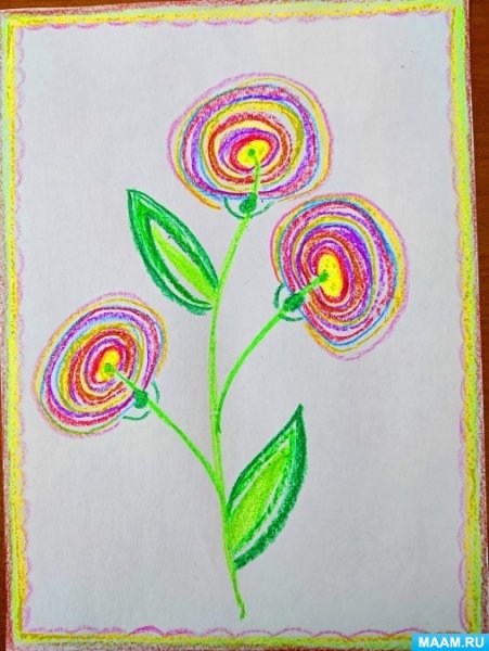 Рисование цветы цветными мелками в старшей группе